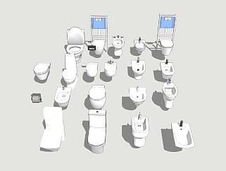 现代<em>厕所</em>坐浴盆组合<em>草图大师模型</em>，便器skp文件下载