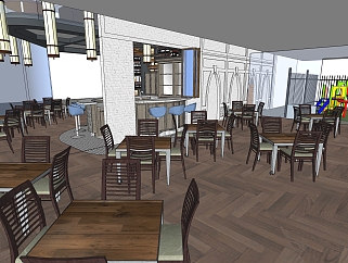咖啡厅内部<em>空间</em>草图大师，咖啡厅SU 模型免费下载