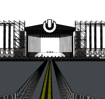 现代伸展式舞台草图大师模型，舞台skb模型分享