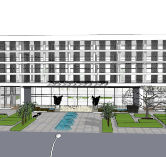 现代办公楼外观草图大师模型，办公楼外观sketchup模型免费下载