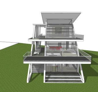 现代风格别墅草图大师模型下载，别墅SKP模型下载