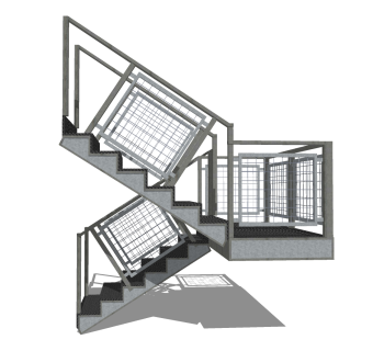 现代钢结构双跑平行楼梯草图大师模型，钢结构双跑平行楼梯sketchup模型免费下载