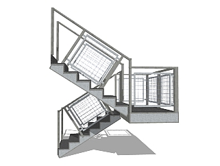 现代钢结构双跑平行楼梯草图大师模型，钢结构双跑平行楼梯sketchup模型免费下载