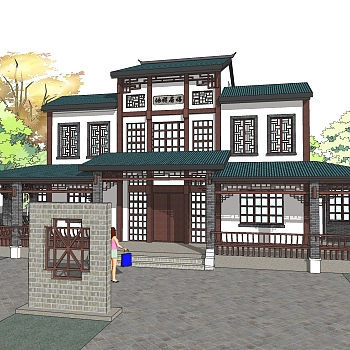 中式居住建筑草图大师模型，古建民俗sketchup模型免费下载