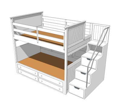 高低床铺草图大师模型，儿童床SU模型下载