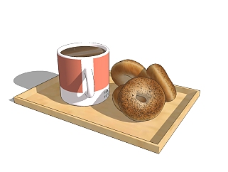 现代<em>甜甜圈</em>咖啡草圖大師模型，食品sketchup模型下載