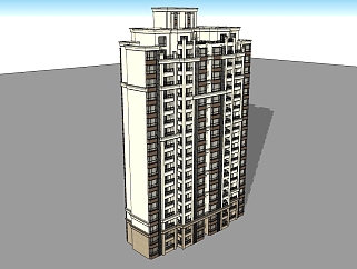 新古典高层<em>公寓楼</em>草图大师模型，公寓sketchup模型