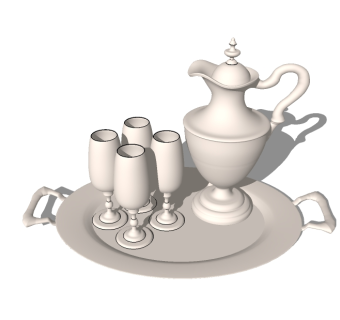 欧式酒壶酒杯草图大师模型，餐具sketchup模型下载