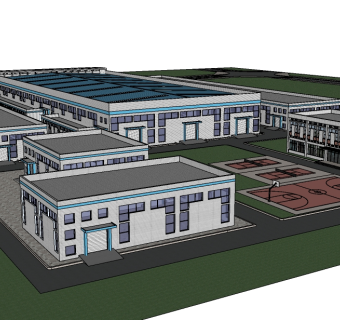 现代工业厂房skp文件下载，厂房草图大师模型