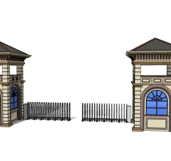 欧式入口大门草图大师模型下载，入口大门sketchup模型