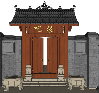 中式古建仿古大门草图大师模型下载、古建仿古大门su模型下载