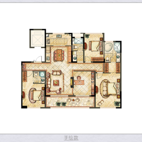 彩绘风格室内户型图彩平效果