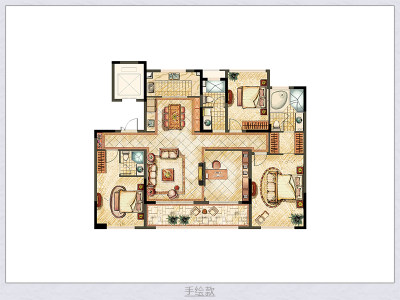 彩绘风格室内户型图彩平效果