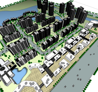 现代小区su模型下载、小区草图大师模型下载