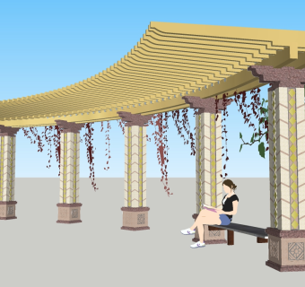 欧式植物廊架草图大师模型，植物廊架sketchup模型下载