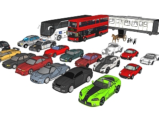 现代汽车组合免费su模型，汽车组合sketchup模型下载