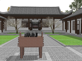 中式古建民房院落免费su模型下载、民房院落草图大师模型下载