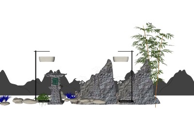 中式枯山水园艺小品草图大师模型，枯山水园艺小品sketchup模型下载