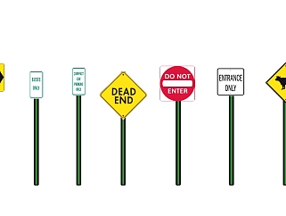 现代城市交通道路指示牌组合草图大师模型免费下载，交通道路指示牌skp文件下载