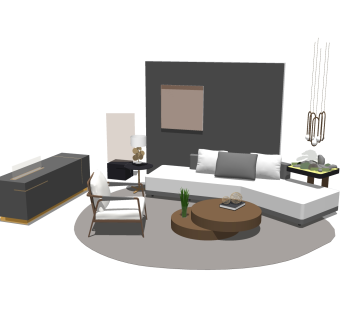 现代轻奢沙发组合su模型，轻奢三水组合家具skp模型下载