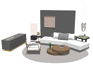 现代轻奢沙发组合su模型，轻奢三水组合<em>家具skp模型</em>下载