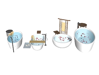 现代<em>卫生间</em>浴缸摆件组合su模型，浴缸草图大师模型下载