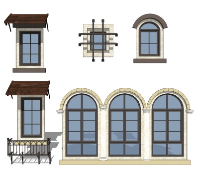 欧式窗草图大师模型,欧式窗SU模型下载