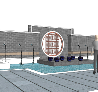新中式景墙sketchup模型下载