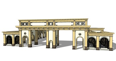 欧式入口大门skp文件下载，入口大门sketchup模型下载