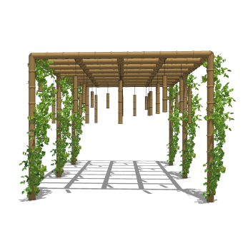 中式廊架藤蔓草图大师模型，廊架藤蔓sketchup模型免费下载