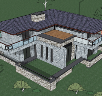 中式别墅su模型下载、中式别墅草图大师模型下载