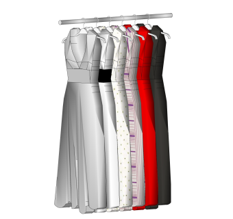 现代时装连衣裙草图大师模型,服装店衣架su模型下载