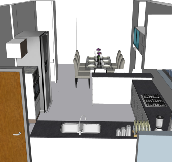 现代厨房SU模型，厨房SKB文件下载