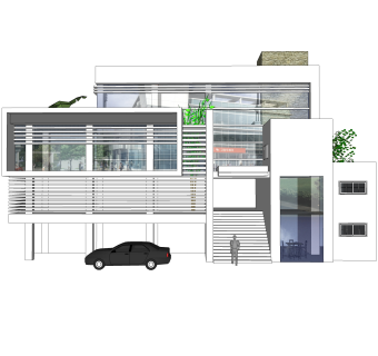 现代独栋别墅su模型免费下载，sketchup别墅草图大师模型