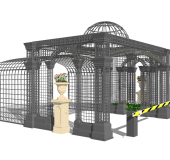 欧式铁艺入口大门廊架草图大师模型，铁艺入口大门廊架sketchup模型下载