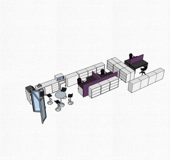 现代屏风隔断办工桌草图大师模型，办工桌skp模型下载