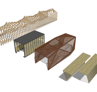 现代实木造型廊架组合草图大师模型，实木造型廊架组合sketchup模型下载