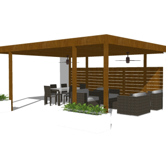 现代庭院廊架草图大师模型，庭院廊架sketchup模型下载