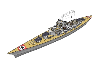 德国Bismarck俾斯麦号<em>战列舰</em>草图大师模型，<em>战列舰</em>SU...