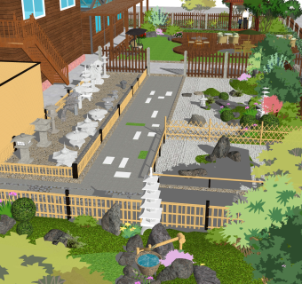 日式庭院建筑SU模型，庭院建筑SKB文件下载