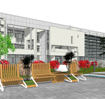 现代办公楼外观草图大师模型，办公楼外观sketchup模型免费下载