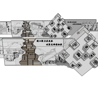 中式景观墙SU模型下载，景观墙skb模型分享