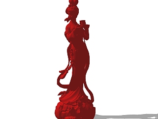 中式侍女雕塑su模型,摆件草图大师模型下载