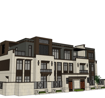 中式别墅草图大师模型，别墅sketchup模型