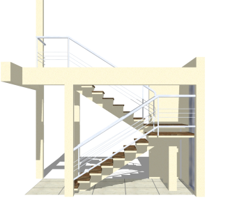 现代双跑平行楼梯草图大师模型，双跑平行楼梯sketchup模型免费下载