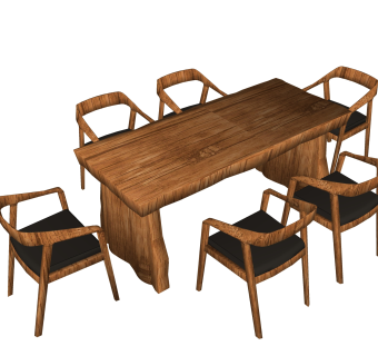 新中式餐桌椅su模型，仿古桌子长餐桌草图大师模型下载