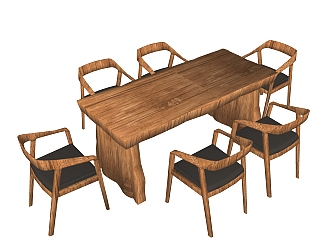 新中式餐桌<em>椅</em>su模型，仿古桌子长餐桌草图大师模型下载