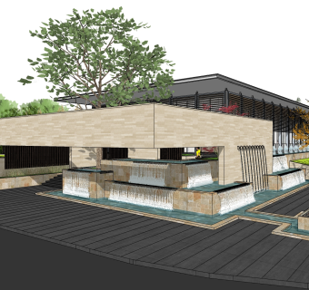 现代售楼处建筑方案草图大师模型，售楼部建筑sketchup模型免费下载