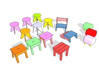 <em>儿童椅子</em>组合草图大师模型，儿童桌椅组合sketchup模型...