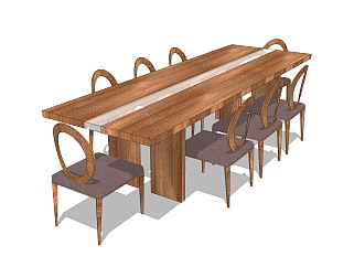 <em>现代实木餐桌椅</em>su模型，八人餐桌草图大师模型下载